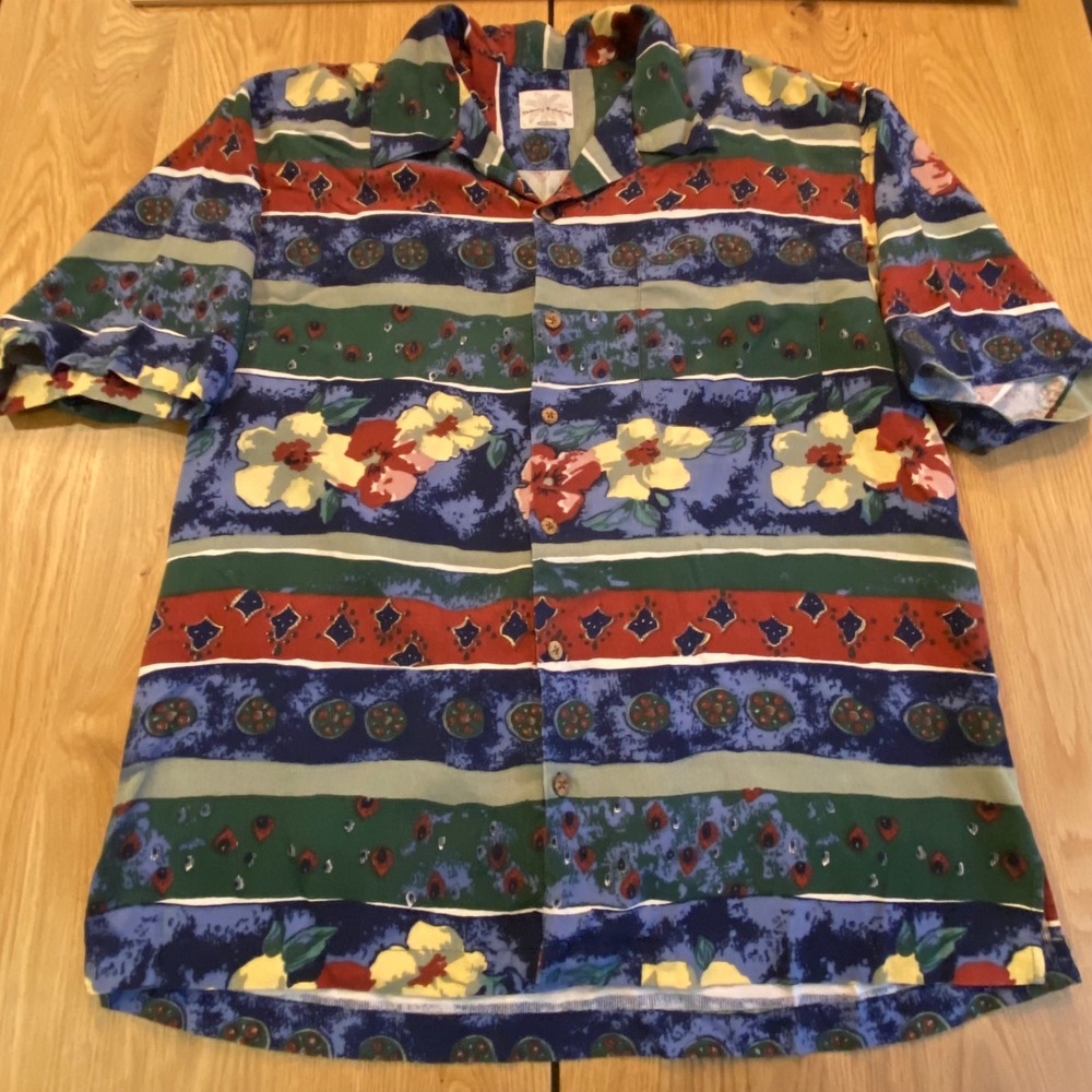 Vintage Tommy Bahama Silk Hawaiian‎ Button Down Shirt Men XL Beach Vacation